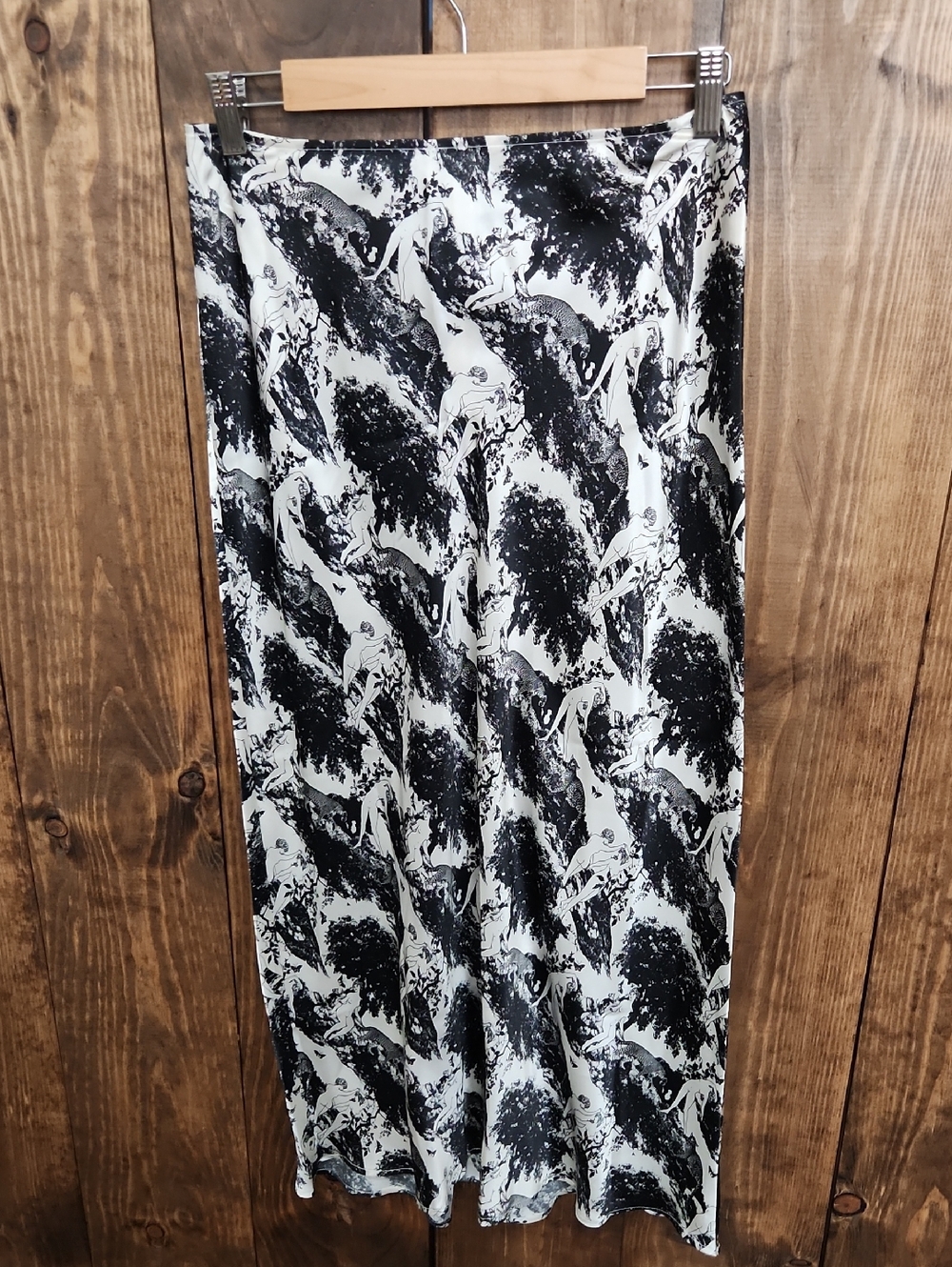 Reformation Black & White Silk Printed Midi Skirt